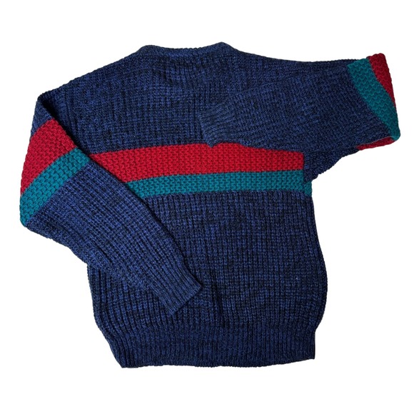 Royal Knight Sweater Mens S-M Blue Red Green Cable Knit Retro Striped Casual Vtg - Picture 8 of 8